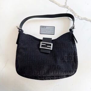 Fendi Black Zuchino Canvas Hobo Shoulder Bag